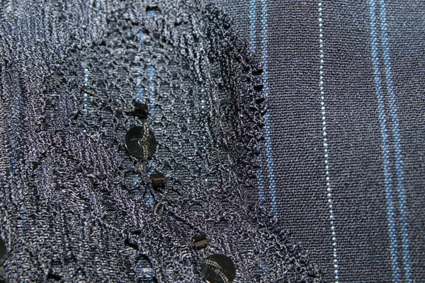Venezia Stretch Sz 16 x 31" Navy Gray Pinstripe Sequin Lace Poly Blend Pant M291