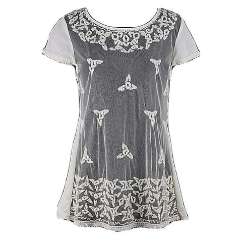 Maeve NEW $98 Sz 4 Cream Embroidered Mesh Front Viscose Nylon Romantic Top