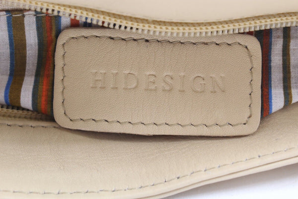 Hidesign NEW Sz 14 x 7 x 4 Tan Zip Top Whipstitched Leather Purse