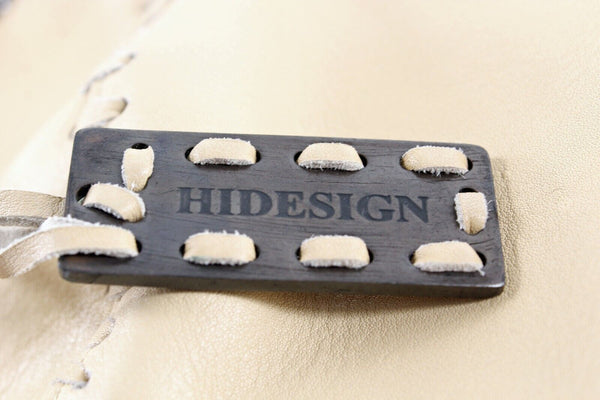 Hidesign NEW Sz 14 x 7 x 4 Tan Zip Top Whipstitched Leather Purse