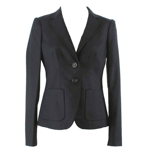 Banana Republic Sz 4 Black Button Front Lined Cotton Blend Jacket