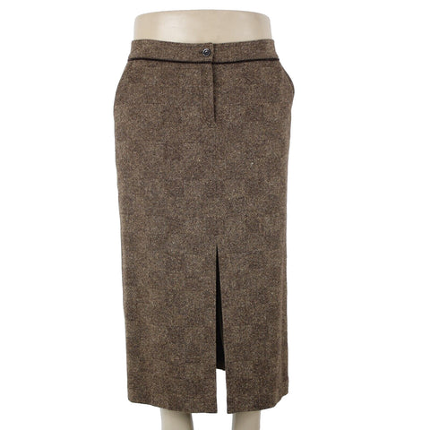 Dana Buchman Sz 16 Brown Tan Lined Pockets Nubby Tweed Wool Nylon Silk Skirt