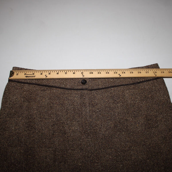 Dana Buchman Sz 16 Brown Tan Lined Pockets Nubby Tweed Wool Nylon Silk Skirt