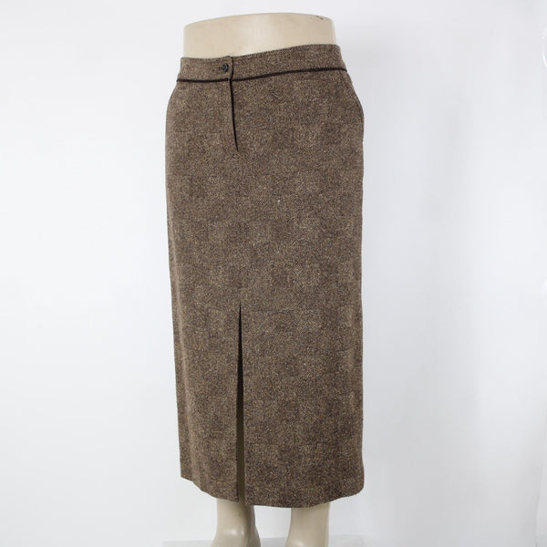 Dana Buchman Sz 16 Brown Tan Lined Pockets Nubby Tweed Wool Nylon Silk Skirt