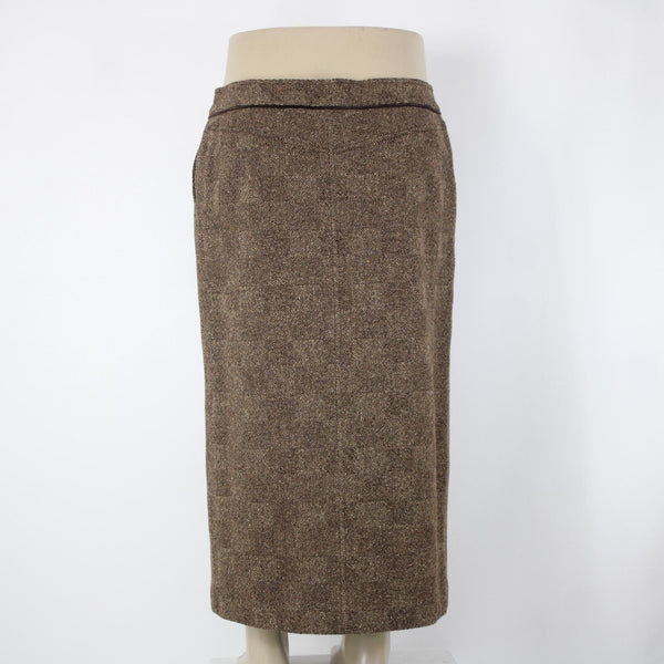 Dana Buchman Sz 16 Brown Tan Lined Pockets Nubby Tweed Wool Nylon Silk Skirt