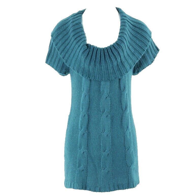 Bamboo Traders Sz PS Teal Cable Knit Big Rib Collar 100% Acrylic Sweater