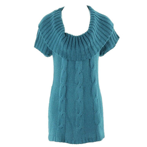 Bamboo Traders Sz PS Teal Cable Knit Big Rib Collar 100% Acrylic Sweater