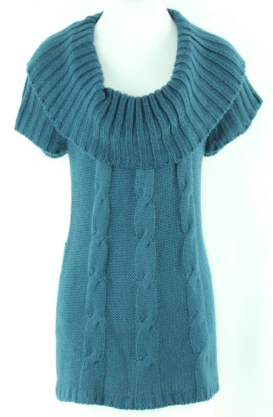 Bamboo Traders Sz PS Teal Cable Knit Big Rib Collar 100% Acrylic Sweater
