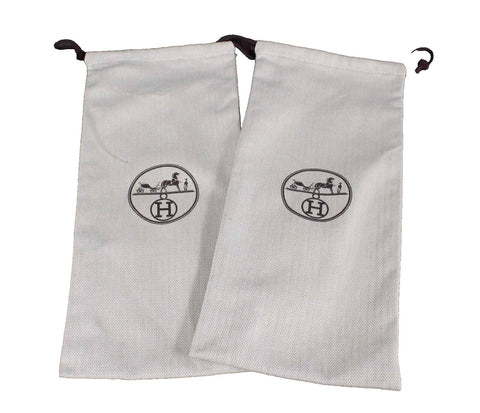 Hermes 7" x 15" Beige Tan Herringbone Logo Set of 2 Shoe Bags