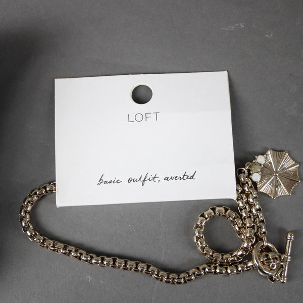 Loft NEW Goldtone Opalescent Chain Link 17" Lariat Necklace