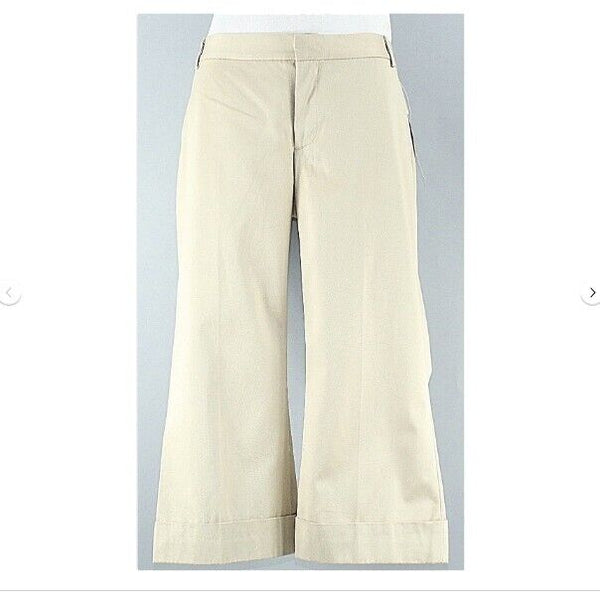 Chaiken NEW $216 Sz 10 x 21 Tan Cotton Bld Cuff Cropped Bootleg Trouser Pant