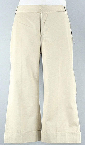 Chaiken NEW $216 Sz 10 x 21 Tan Cotton Bld Cuff Cropped Bootleg Trouser Pant