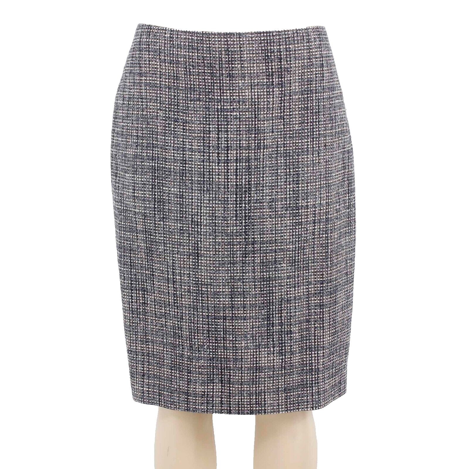 Ann Taylor Sz 10 Navy Blue Multi Texture Pencil Kick Pleat Poly Blend Skirt