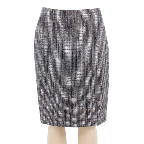 Ann Taylor Sz 10 Navy Blue Multi Texture Pencil Kick Pleat Poly Blend Skirt