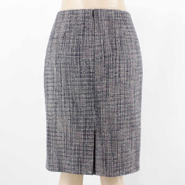 Ann Taylor Sz 10 Navy Blue Multi Texture Pencil Kick Pleat Poly Blend Skirt