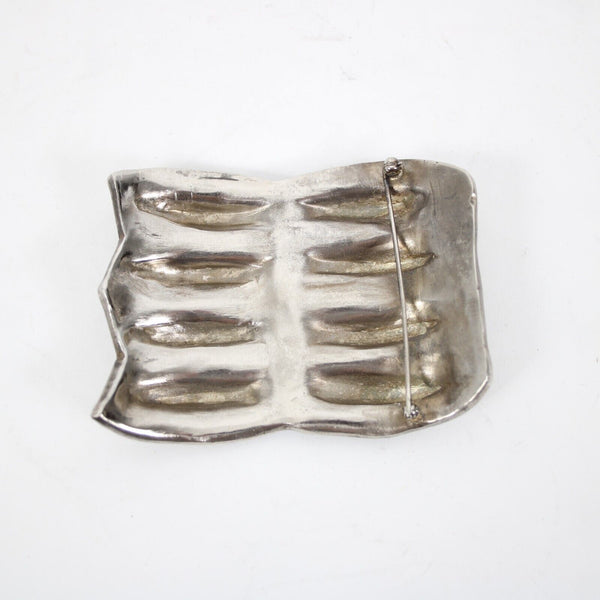 Sterling Silver Textured 57 Grams Brushed Silver 3" Artisan Crafted Pin