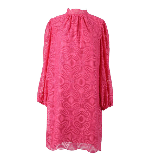 Trina Turk Dress Sz 6 Pink Collared Embroidered Lined Polyester Spandex Dress