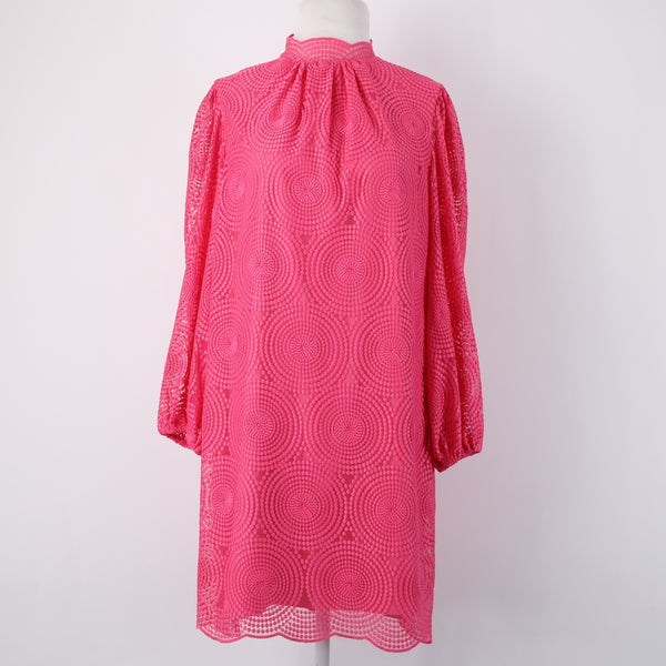 Trina Turk Dress Sz 6 Pink Collared Embroidered Lined Polyester Spandex Dress