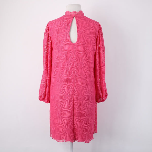 Trina Turk Dress Sz 6 Pink Collared Embroidered Lined Polyester Spandex Dress