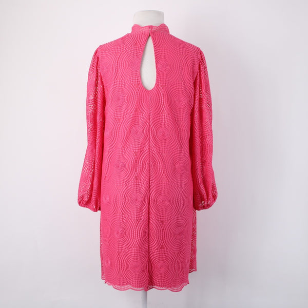 Trina Turk Dress Sz 6 Pink Collared Embroidered Lined Polyester Spandex Dress