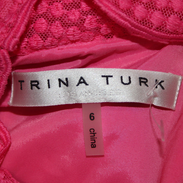Trina Turk Dress Sz 6 Pink Collared Embroidered Lined Polyester Spandex Dress
