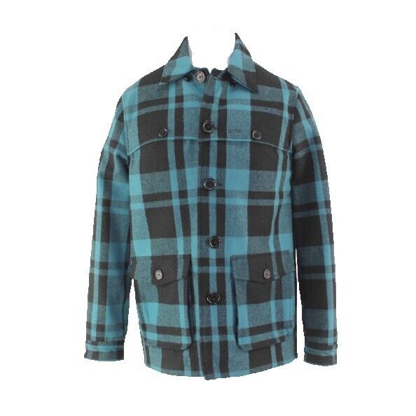 Wesc Sz S Teal Black Plaid Lined Wool Poly Viscose Polyamide Mens Jacket