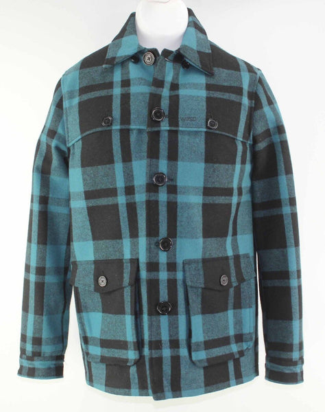 Wesc Sz S Teal Black Plaid Lined Wool Poly Viscose Polyamide Mens Jacket