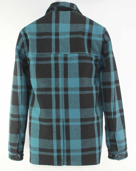 Wesc Sz S Teal Black Plaid Lined Wool Poly Viscose Polyamide Mens Jacket