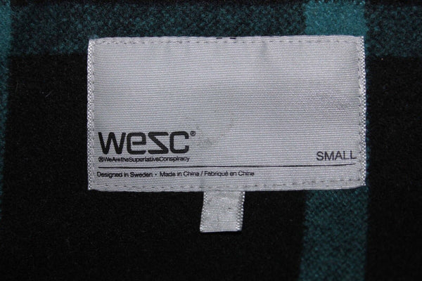 Wesc Sz S Teal Black Plaid Lined Wool Poly Viscose Polyamide Mens Jacket
