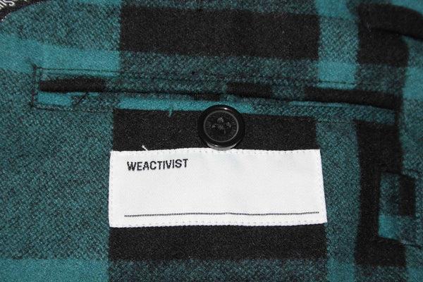 Wesc Sz S Teal Black Plaid Lined Wool Poly Viscose Polyamide Mens Jacket