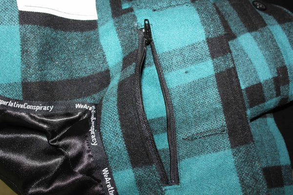 Wesc Sz S Teal Black Plaid Lined Wool Poly Viscose Polyamide Mens Jacket