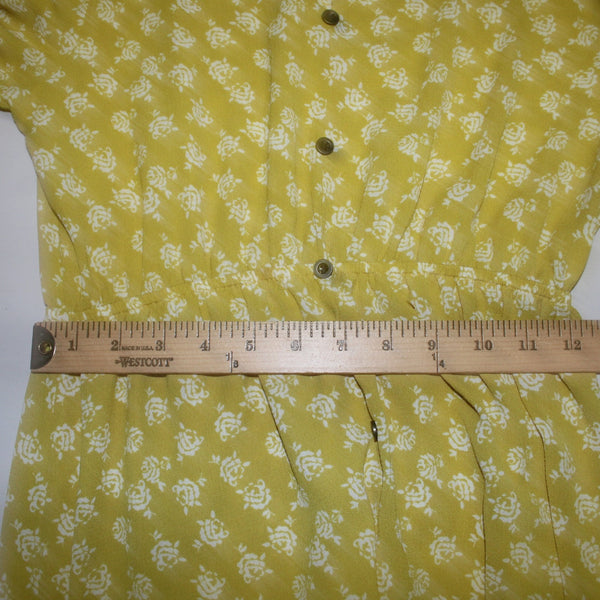 Lapis Dress Sz S Yellow White Floral Buttons Ruffles Hi Lo Polyester Spandex