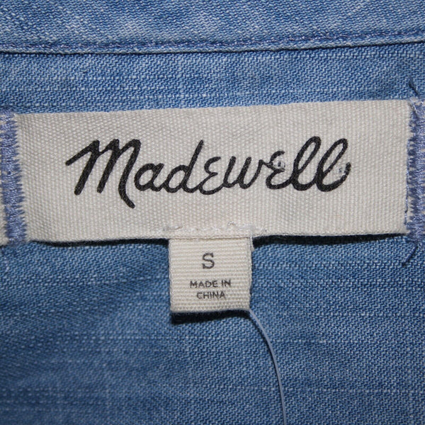 Madewell NEW $118 Sz S Blue Denim V Neck Puff Sleeve Cotton Lyocell Wrap Dress