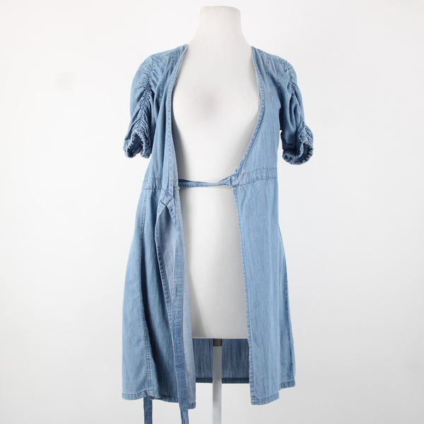 Madewell NEW $118 Sz S Blue Denim V Neck Puff Sleeve Cotton Lyocell Wrap Dress