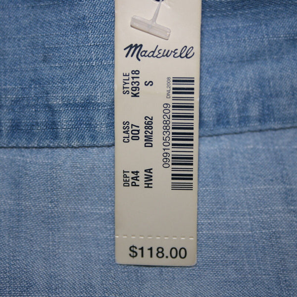 Madewell NEW $118 Sz S Blue Denim V Neck Puff Sleeve Cotton Lyocell Wrap Dress