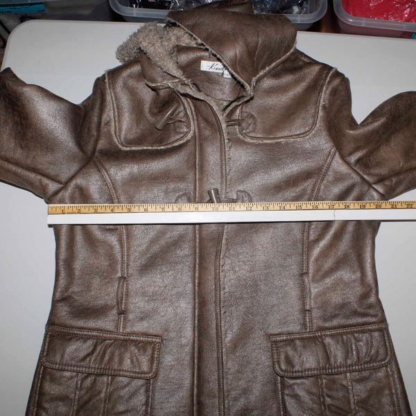 Kenneth Cole GIII NEW $90 Sz L Taupe Hooded Poly Acrylic Vegan Shearling Coat