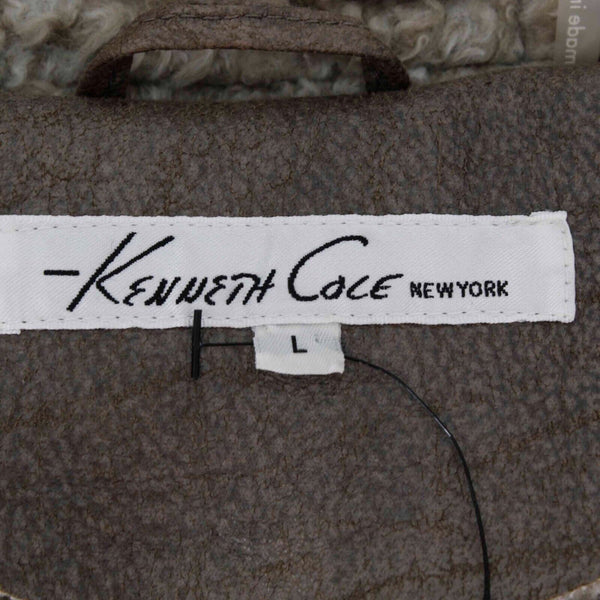 Kenneth Cole GIII NEW $90 Sz L Taupe Hooded Poly Acrylic Vegan Shearling Coat