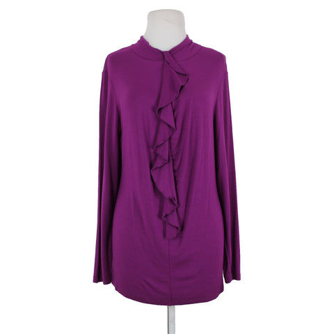 Alfani NEW Sz XL Pure Berry Purple Ruffle Collared Long Sleeve Rayon Spandex Top