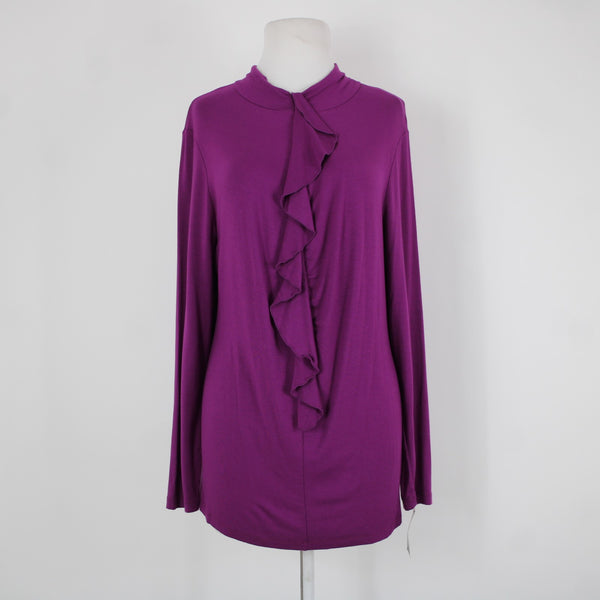 Alfani NEW Sz XL Pure Berry Purple Ruffle Collared Long Sleeve Rayon Spandex Top