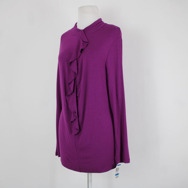 Alfani NEW Sz XL Pure Berry Purple Ruffle Collared Long Sleeve Rayon Spandex Top
