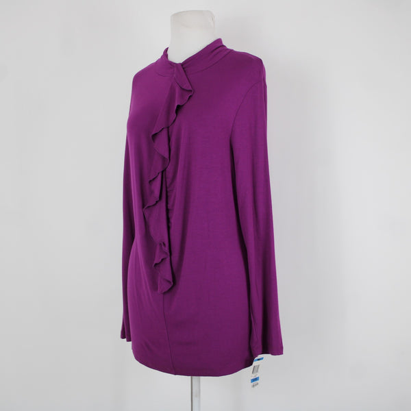 Alfani NEW Sz XL Pure Berry Purple Ruffle Collared Long Sleeve Rayon Spandex Top