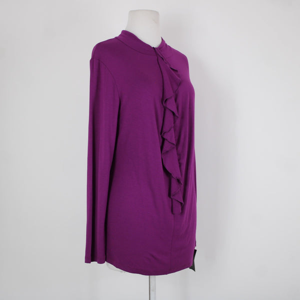 Alfani NEW Sz XL Pure Berry Purple Ruffle Collared Long Sleeve Rayon Spandex Top