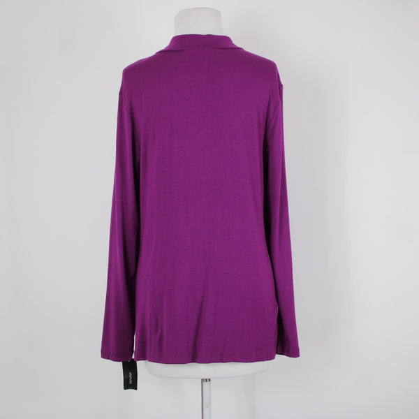 Alfani NEW Sz XL Pure Berry Purple Ruffle Collared Long Sleeve Rayon Spandex Top