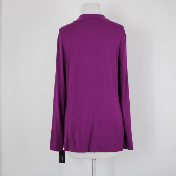 Alfani NEW Sz XL Pure Berry Purple Ruffle Collared Long Sleeve Rayon Spandex Top