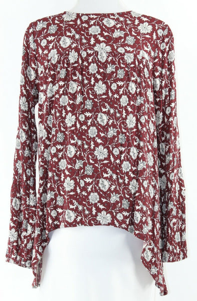Others Follow Sz S Burgundy Cream Asymmetrical Hem 100% Rayon Bohemian Top