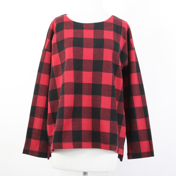 J Jill NEW $79 Sz M Scarlt Black Red Plaid Cotton Polyester Spandex Sweater