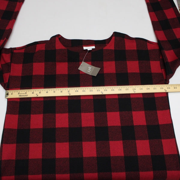 J Jill NEW $79 Sz M Scarlt Black Red Plaid Cotton Polyester Spandex Sweater