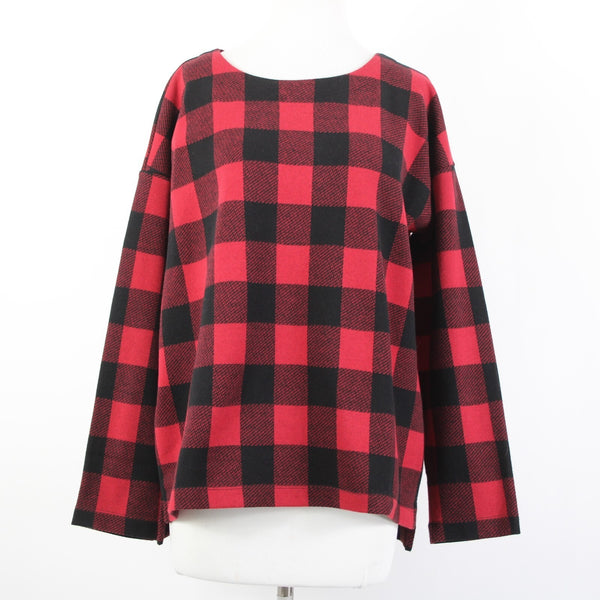 J Jill NEW $79 Sz M Scarlt Black Red Plaid Cotton Polyester Spandex Sweater
