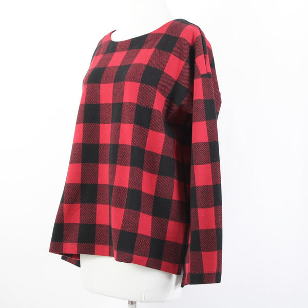 J Jill NEW $79 Sz M Scarlt Black Red Plaid Cotton Polyester Spandex Sweater