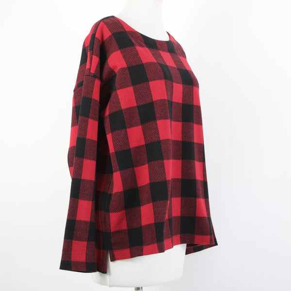 J Jill NEW $79 Sz M Scarlt Black Red Plaid Cotton Polyester Spandex Sweater